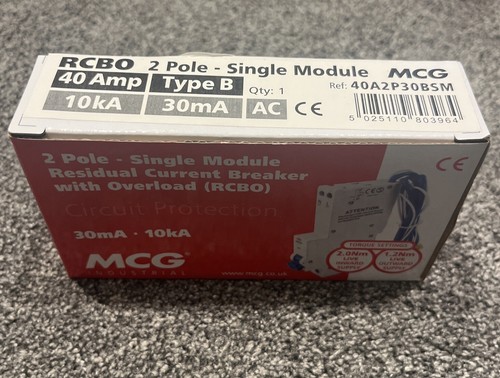 MCG RCBO 40A2P30BSM 2-poliges Einzelmodul 40 AMP Typ B 10kA 30 mA AC - Bild 1 von 1