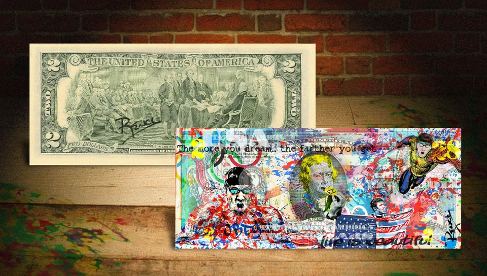 MICHAEL PHELPS 2016 RIO OLYMPICS Art Rency / Banksy GENUINE U.S. $2 Bill SIGNED - Image 3 of 3