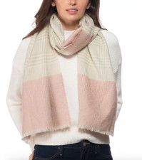 INC International Concepts Plaid Color Blocked Scarf Blush 70 x 18 in