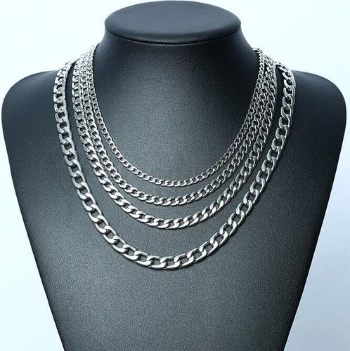 18ct Gold Plated Men Women Silver Stainless Steel Cuban Curb Link Chain Necklace - Picture 30 of 36