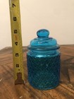 Beautiful Vintage Blue Honeycomb Optic Art Glass Dresser Jar w/ lid — photo 4