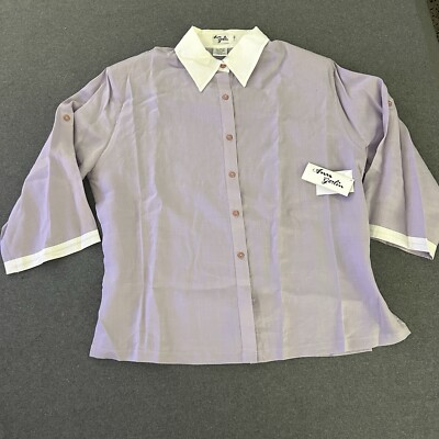 Ann Gerlin Womens Linen Top 20 Lavender White Collar Roll Tab