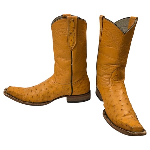 Ostrich Leather Cowboy Boots Vintage Yellow Exotic Look Western Rockabilly - Picture 15 of 17