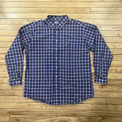 CINCH Western Shirt Men XL Purple Teal Plaid Cowboy Logo Button Down Oxford 50''