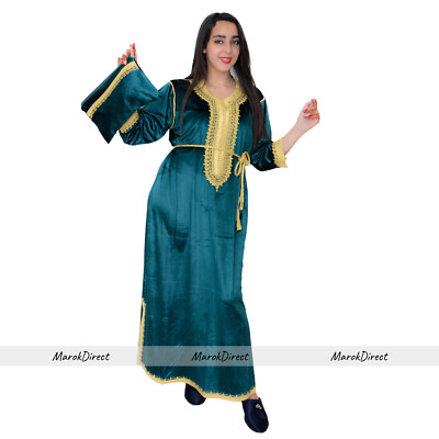 Damen Party Kleid Marokkanisch Dubai Kaftan Abaya Kleider Samt Frauen Langarm