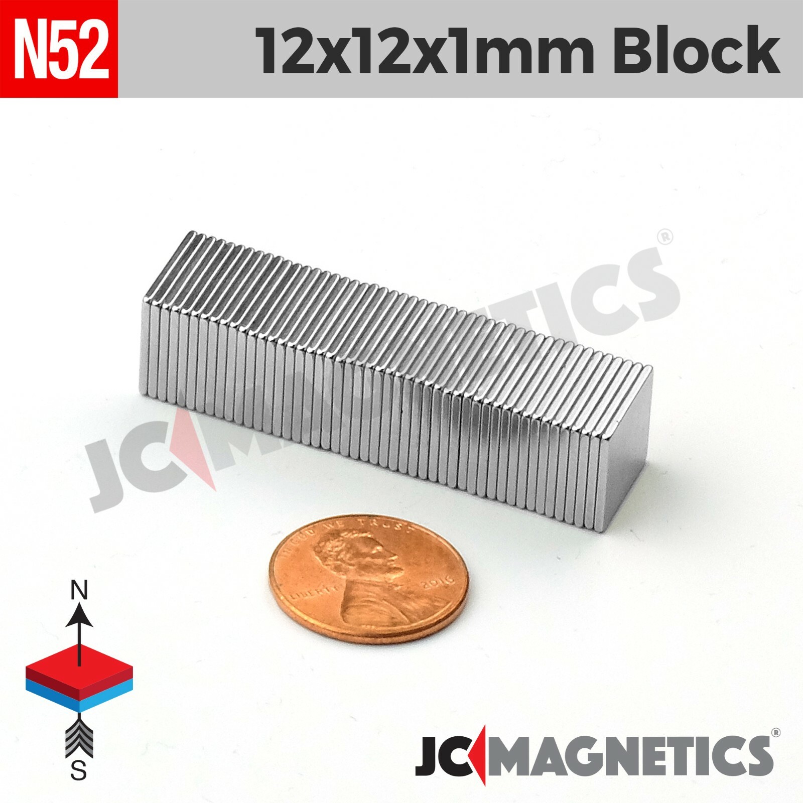 Thin Magnet Block 12mm x 12mm x 1mm N52 Strong Rare Earth Neodymium 12x12x1mm