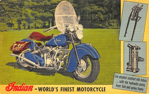 Postal publicitaria de lino para motocicleta Indian World's Finest - Imagen 1 de 2