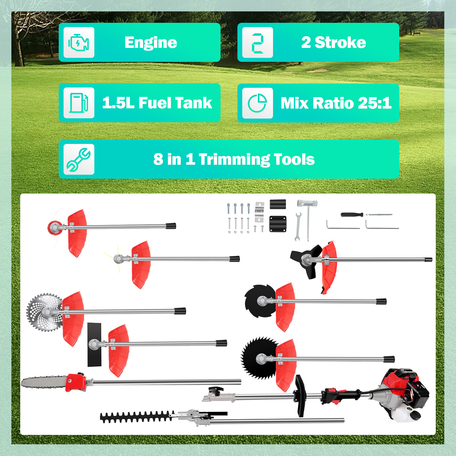 5 in 1 52 CC Pole Saw Gas Petrol Hedge Trimmer eBay