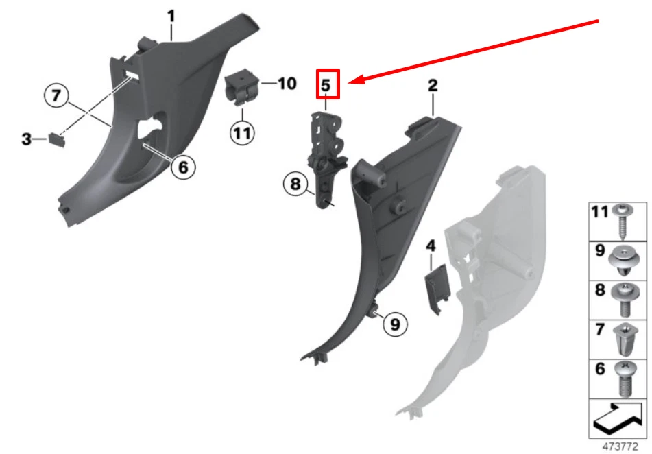 NEW BMW 4 F36 LATERAL TRIM PANEL COMBINATION BRACKET 7221914 