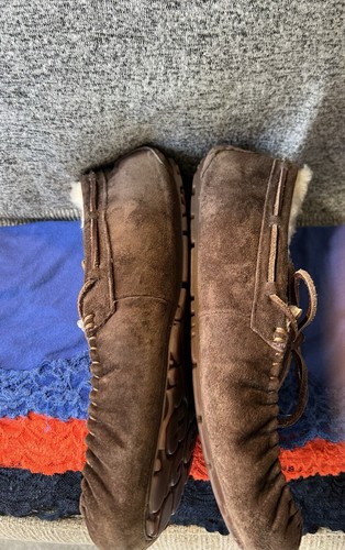 Ugg Dakota Espresso Brown Suede Furline Tie Mossasin Slippers - Picture 4 of 11