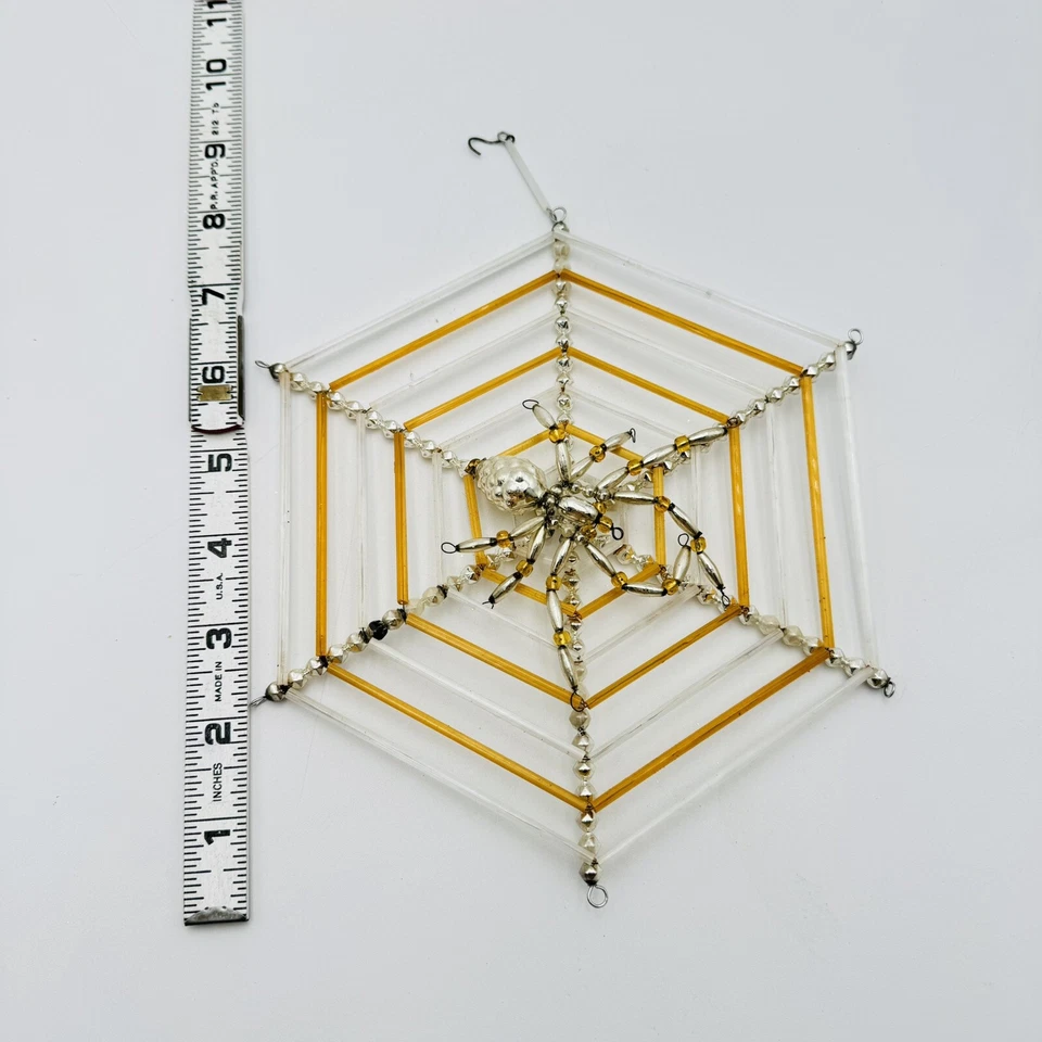 Christopher Radko Christmas Spider Web Gold White  Glass Ornament Halloween 9” - Image 2 of 4