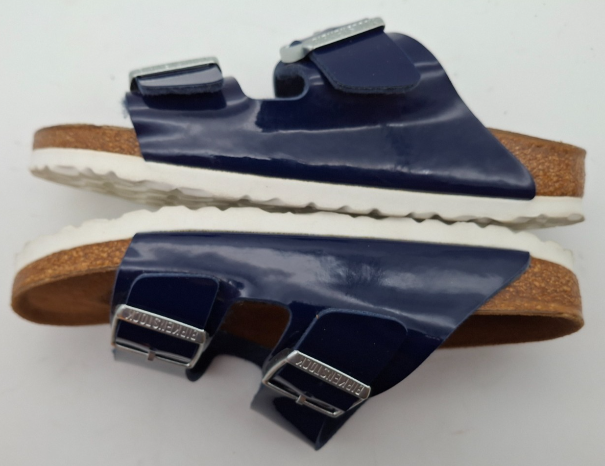 SAOLA SANDALI ARIZONA BIRKENSTOCK BLU NAVY VERNICE SUOLA BIANCA UK 4 5 EUR 37 STRETTI