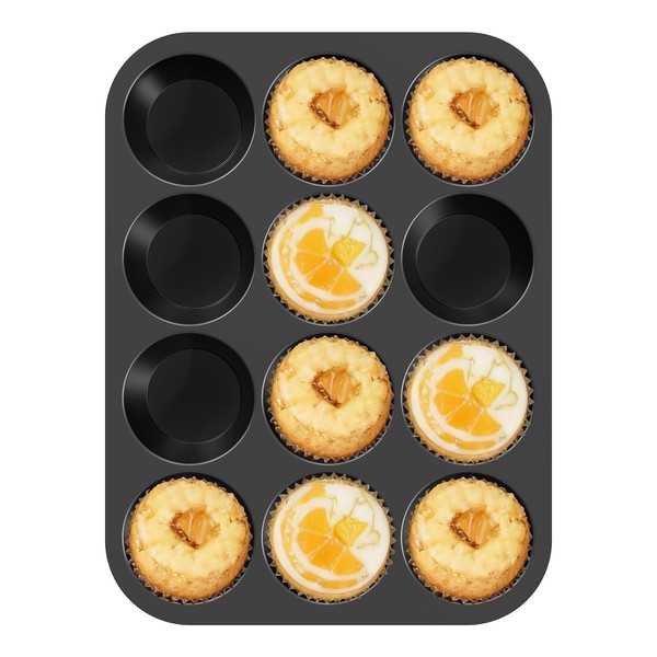 Muffin Backform Silikon Antihaft 12Er Muffinform Metallrahmen BPA Frei Schwarz-image