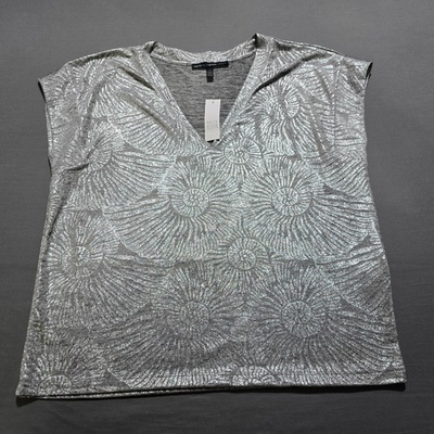 #ad new White House Black Market Short Sleeve Silver Shimmer Top large party formal $13.20