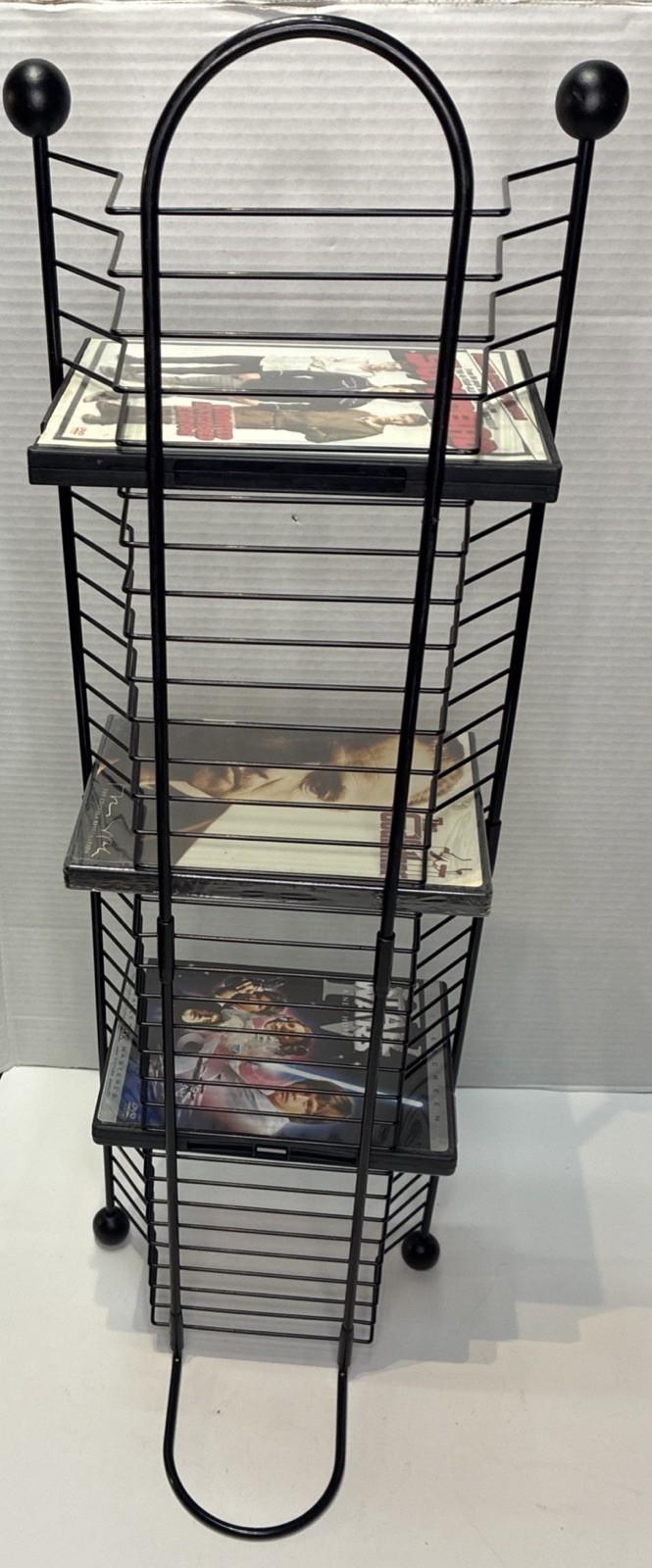 27 Inch Metal DVD/Game Storage Rack Tower Holds 32 Discs Black Wire Stand