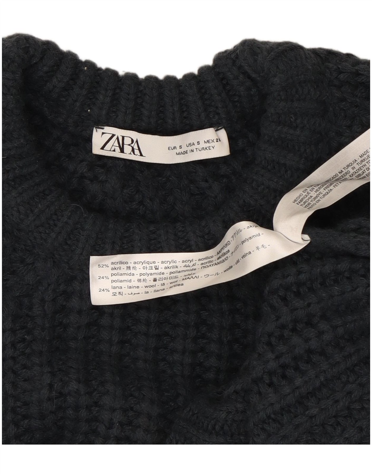 ZARA Womens Crop Oversized Crew Neck Jumper Sweater UK 10 Small Navy Blue BD24 thumbnail 3