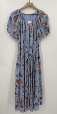 Loft Dress Womens Large Blue Floral Long Midi Ruffle Puff Sleeve Preppy NEW