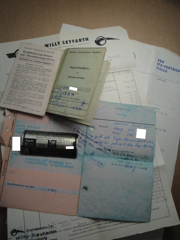 Typenschild, Betriebserlaubnis, f. Simson Schwalbe KR51/1, Kaufvertrag, Papiere, - Bild 3 von 4