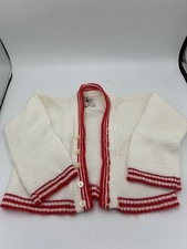 Vintage Penney&rsquo;s Toddler Cardigan Size 3 White Red Stripe Orlon Acrylic