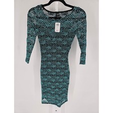 Windsor Womens Sz S Knee Length 3/4 Sleeve Bodycon Dress Black Teal Lace NEW