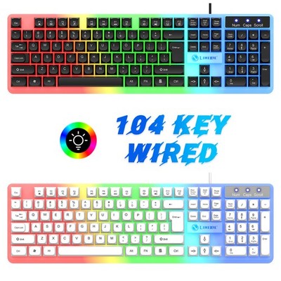 RGB Backlit Gaming Keyboard 104 Keys Spherical Keycaps Ergonomic USB Wired PC