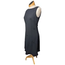 Vtg 1990s Evan Picone Black Floral Beaded Embellished Mini Sheath Dress S 6