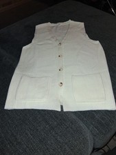 White ribbed knit front button sweater vest S 