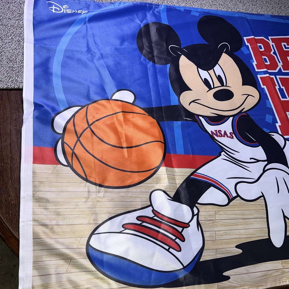 University of Kansas Jayhawks NCAA Mickey Mouse Flag Pole Flag wincraft 60x35 - Image 4 of 4