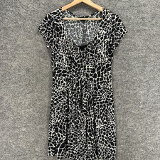 En Focus Studio Dress Women 6 Black Animal Print Shift Midi Lined Short Sleeve