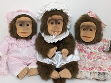 Hosung Monkey Chimp Plush Hand Puppet Lot Vtg 1994 Brown Squeaker Flocked Face