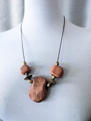 Handmade Clay Priestess Pictish Celtic Swirl Necklace Primitive Neolithic