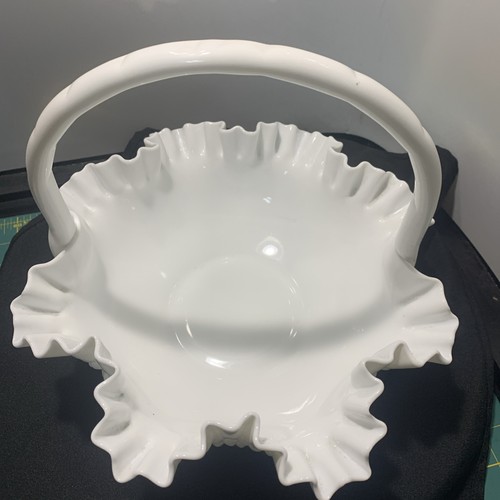 Mid Century Fenton Hobnail Milk Glass 12" Centerpiece Basket - Picture 2 of 7