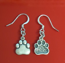 VTG 925 Paw Print Dangle Earrings 1in Drop Sterling Silver 1g Dog Cat Pet Charm