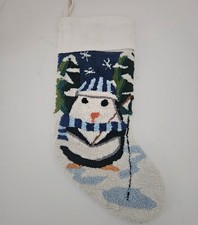 Punch Needle Christmas Stocking Penguin 18" L Tapestry Holiday