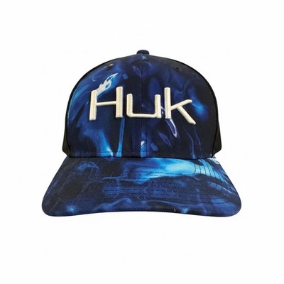 Huk Performance Headwear Mesh Back Trucker Cap Blue Tie Dye Flex Fit Mens Sz M/L