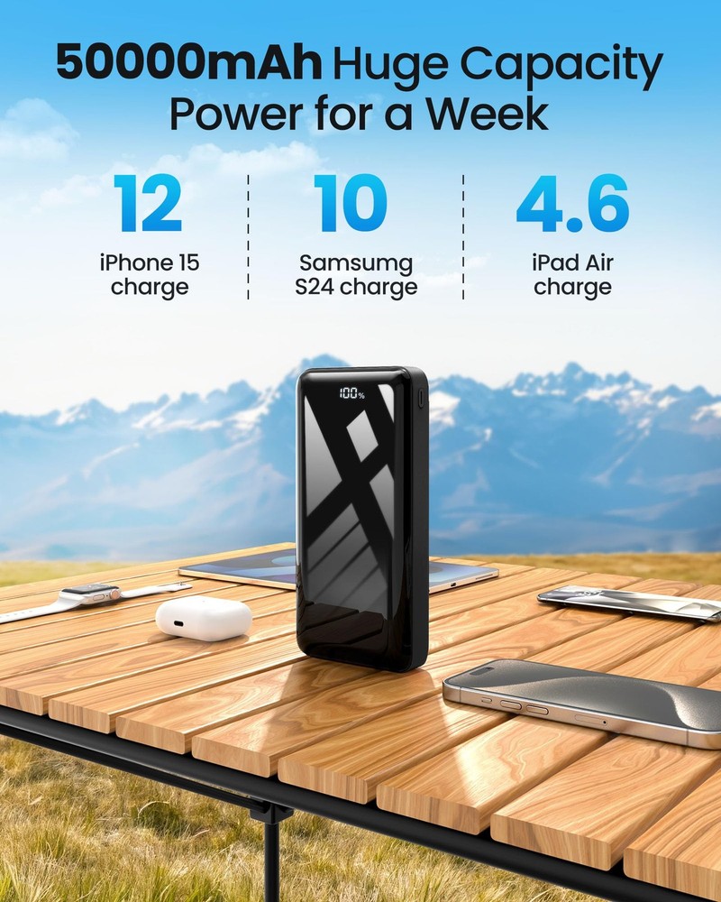 50K mAh 22.5W Fast Charging Power Bank with USB-C PD