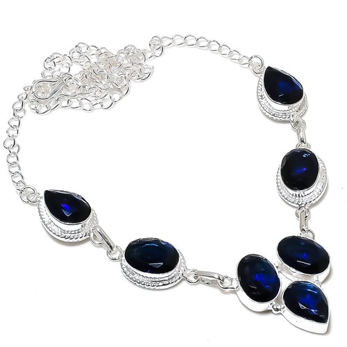 Blauer Tansanit Edelstein Handarbeit 925 Sterlingsilber Schmuck Halskette Größe 18"