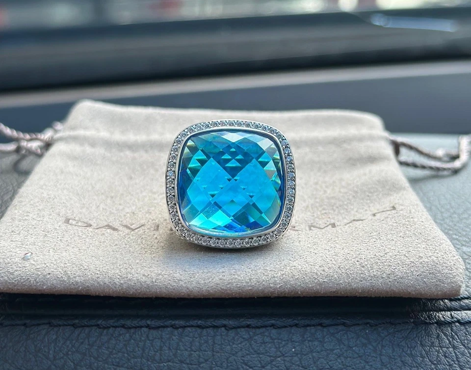 Anillo David/Yurman Plata de Ley 20mm ALBION Topacio Azul Talla 6 Foto 3 de 4