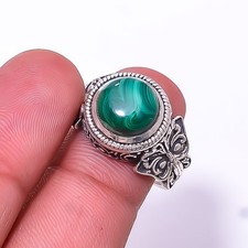 Malachite - Congo Solitaire Gemstone Handmade 925 Sterling Silver Ring s.8 Sku21