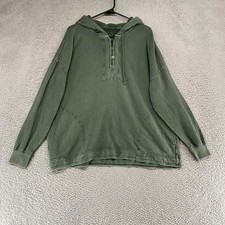 Aerie Henley Hoodie Womens Small Green Terry Pullover Relaxed Boxy Slouchy