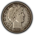 1909 50c Barber Silver Half Dollar - Original VF/XF - SKU-H3878
