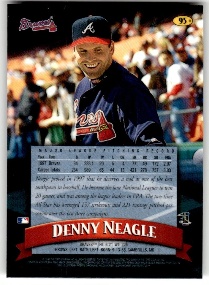 1998 Finest Denny Neagle Refractors #95 - Image 2 of 2