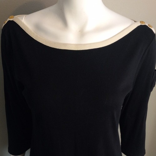 LAUREN RALPH LAUREN LRL Womens Black Boatneck Shirt Sz. XL Coastal Preppy Logo - Picture 3 of 9