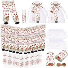 Dansib 24 Sets Strawberry Baby Shower Hand Cream and Lip Balm Gift Sets Sweet Ba
