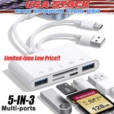 5-in-1 Memory Card Reader USB-C OTG Adapter for iPhone/iPad with SD, Micro SD Sl