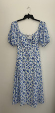 Baltic Born White Floral Print Puff Sleeve Midi Dress sz Medium