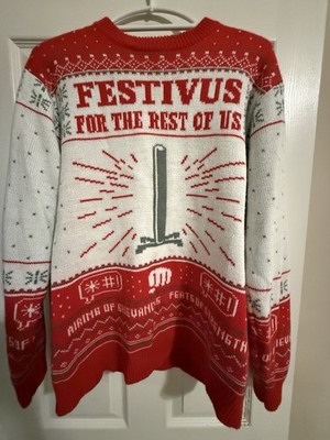 Ripple Junction Seinfeld Festivus Pullover Sweater Red White XL Knit Graphic