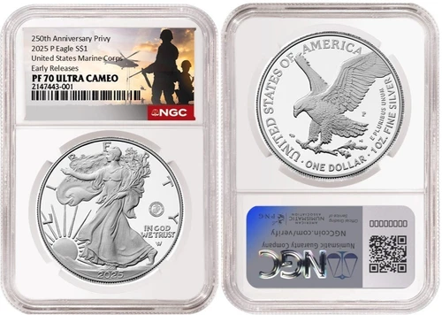 Pre 2025 P Silver Eagle S$1 U.S Marine Corps NGC PF70 UC Early Releases  #2646