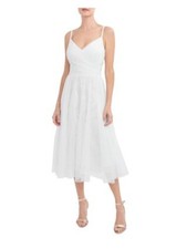 AQUA Womens Spaghetti Strap V Neck Midi Evening Fit + Flare Dress