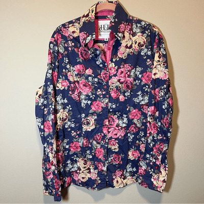 Hitchley & Harrow Women s Blue Pink Floral Long Sleeve Top US 10
